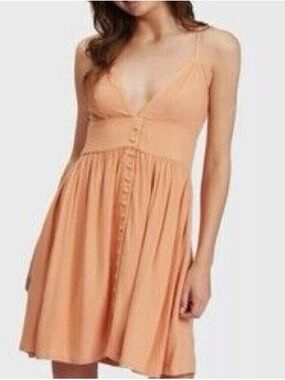Roxy Peach Spaghetti-Strap Button-Front Mini Dress